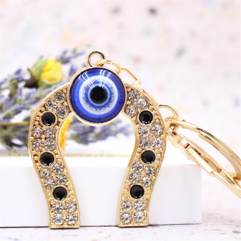 Colgante de ojo de diablo azul de Turquía, llavero de herradura en forma de U, amuleto musulmán, joyería, decoración colgante de coche