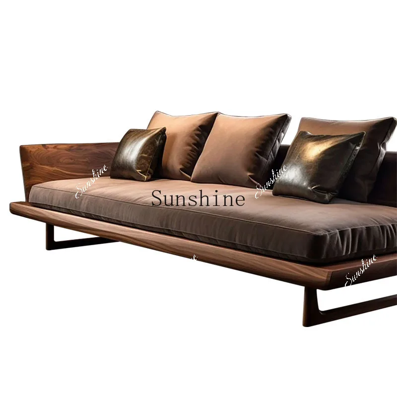 Black walnut minimalist straight row modern minimalist light luxury solid wood fabric sofa  FT