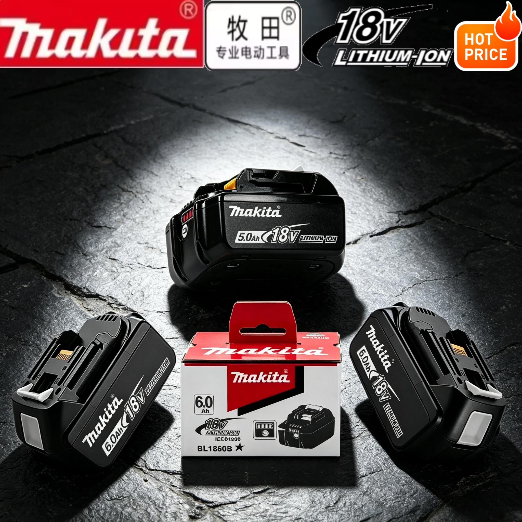 

100% Makita 18V Recharge Battery, Dual specs 5/6Ah, Optimized heat dissipation for continuous working small capacity attenuation