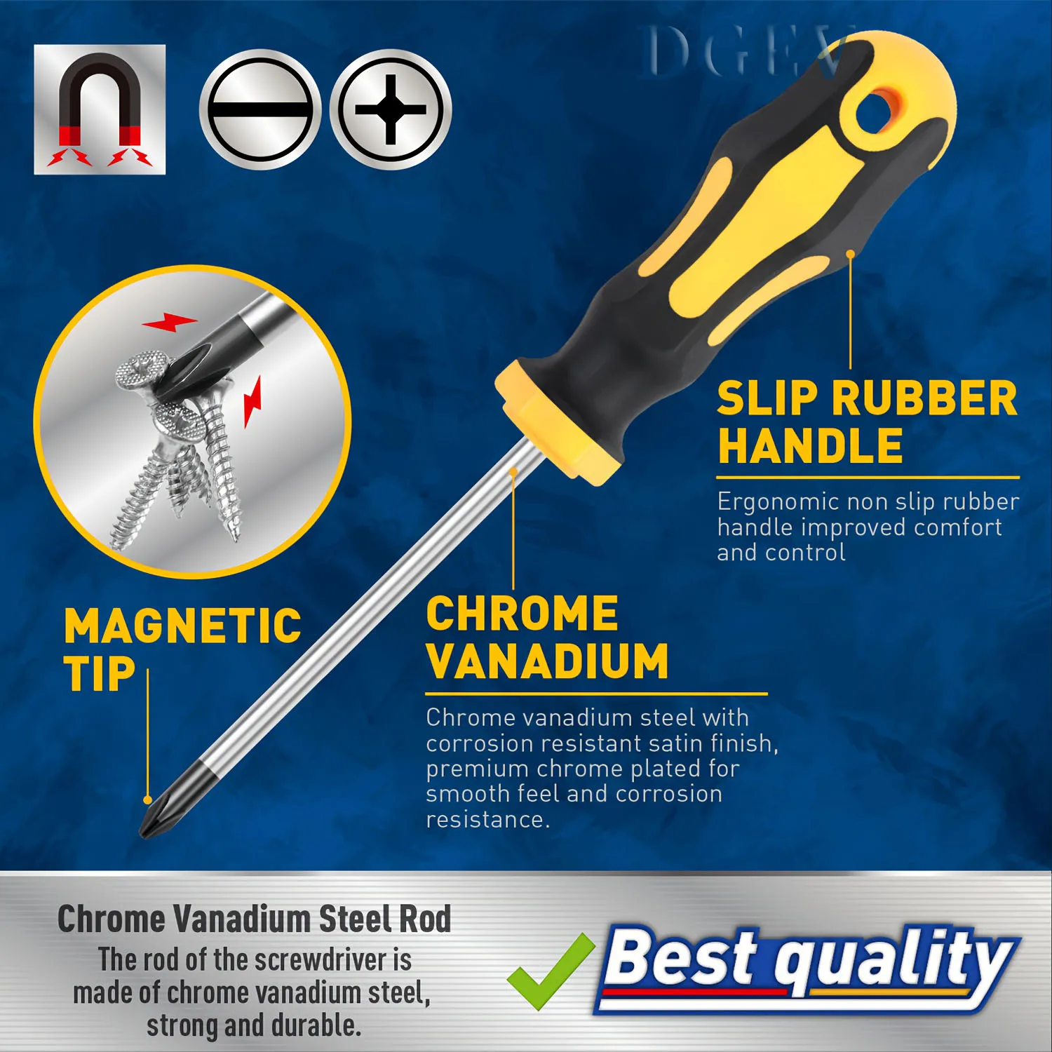 

Набор магнитных отверток DGEV из 10 предметов в ведерке, 5 крестов и 5 профессиональных отверток с плоской головкой и подушкой.