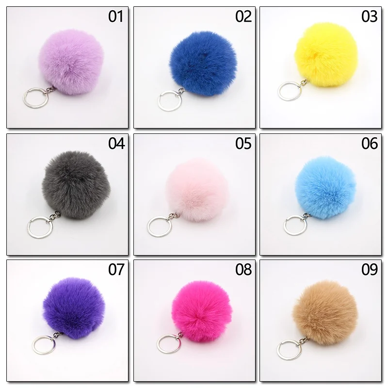 8CM Fluffy Rabbit Fur Ball Key Chain Cute Candy Colors Pompom Artificial Rabbit Fur Keychain Women Car Bag Key Ring