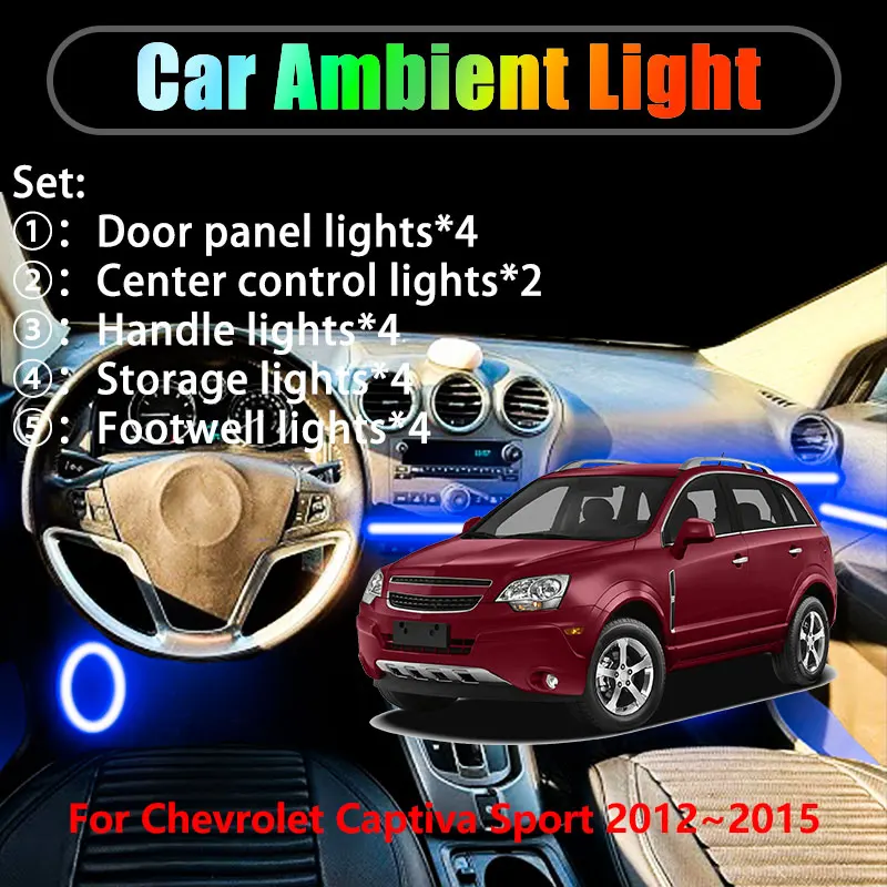 

For Chevrolet Captiva Sport 2012~2015 2/18 in 1 Car ambient lighting Led trunk interior led lights USB RGB Ensemble Streamer