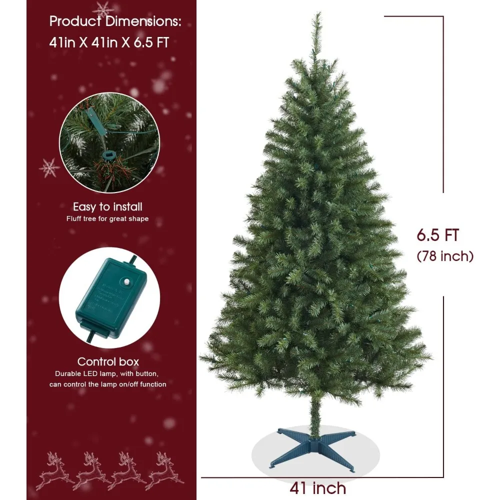 6.5ft Christmas Tree, Xmas Tree, Prelit Artificial Christmas Tree with 250 Color Changing LED Lights, UL Listed Tree