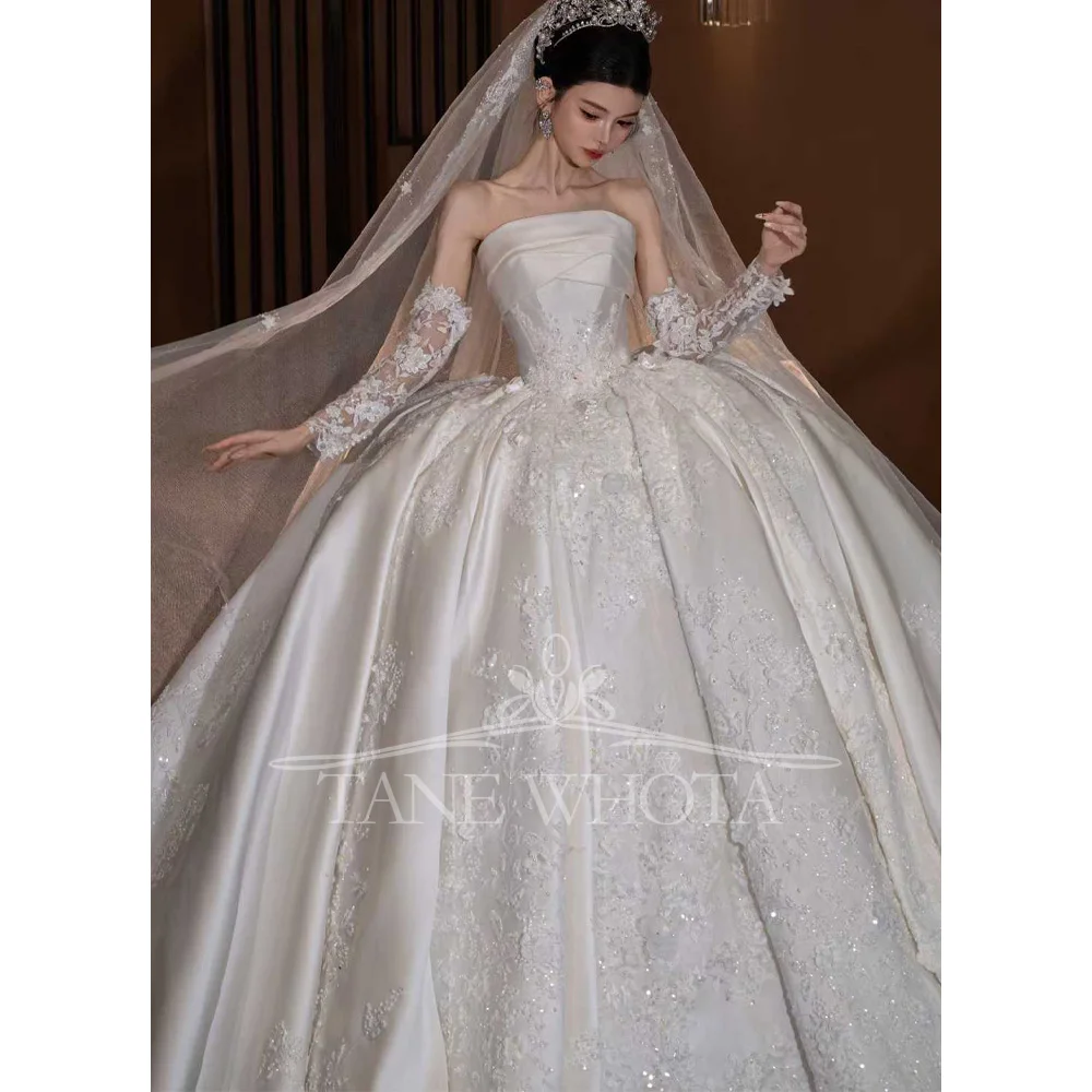 Strapless Ball Gown Wedding Dress With Long Sleeves And Sequined Embroidery Customizable 2025 Style Elegant Slubna Suknia