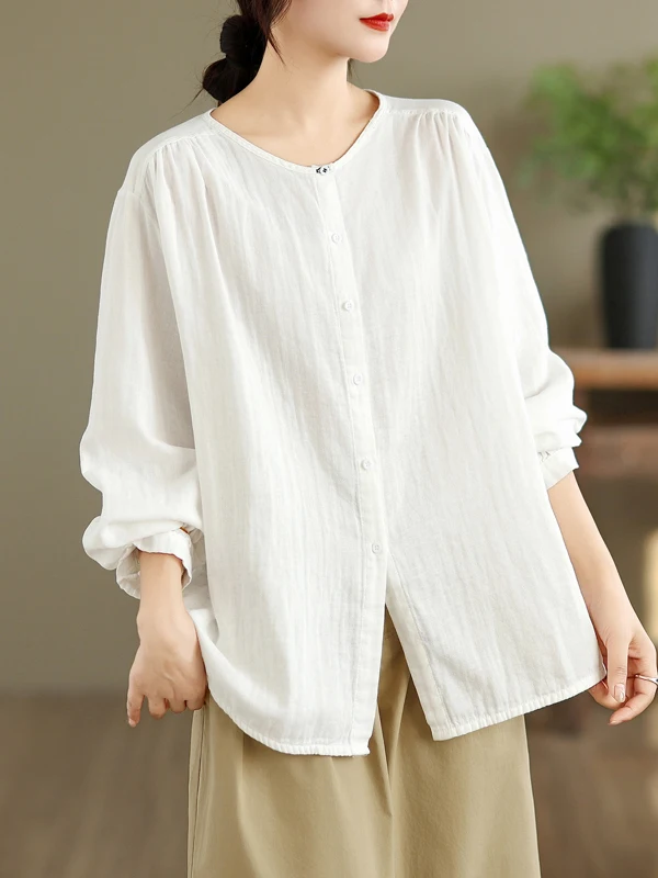 

Simple Style Long Sleeve round Neck Shirt Women's Spring 2026 New Loose Slimming Casual round Neck Open Cardigan Top