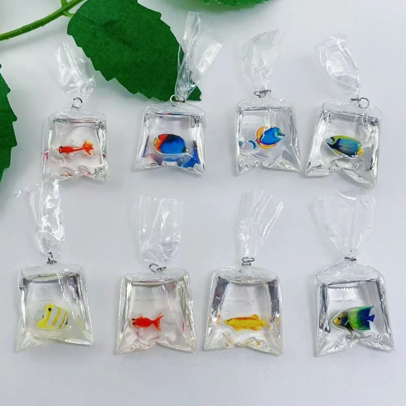 10pcs Coral Fish bag Resin Charms Ocean Transparent Small Fish In Water Bag Jewelry Pendant Jewelry Handmade DIY Material