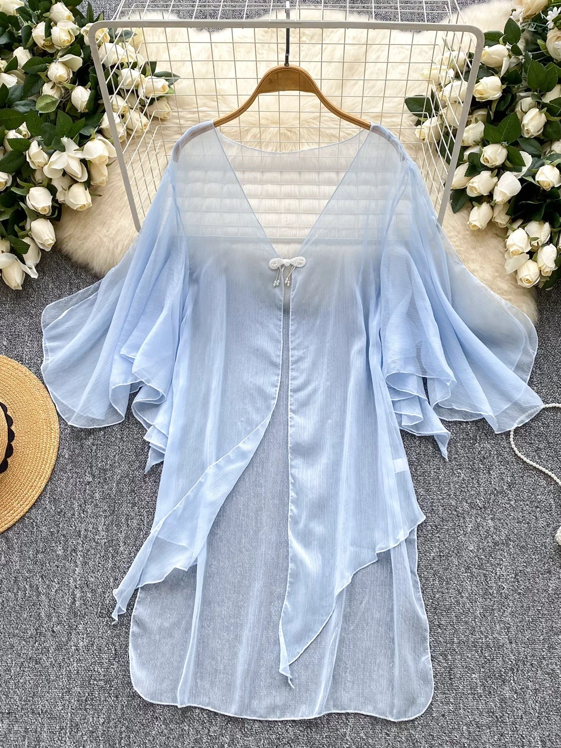 

Sweet Summer Vaion Lace Svel Outerwear Women's Thin Bell Sve Me Jaet Irregular Cardigan Korean Sle Commute