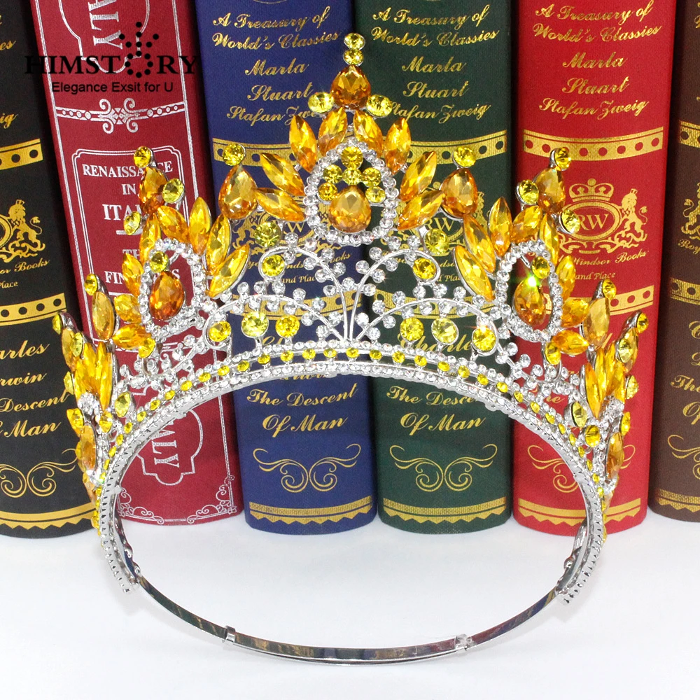 

HIMSTORY Роскошные Большие Свадебные короны свадебные тиары ручной работы арабский Западный Выпускной искусственный аксессуар для волос Мисс Вселенная головной убор