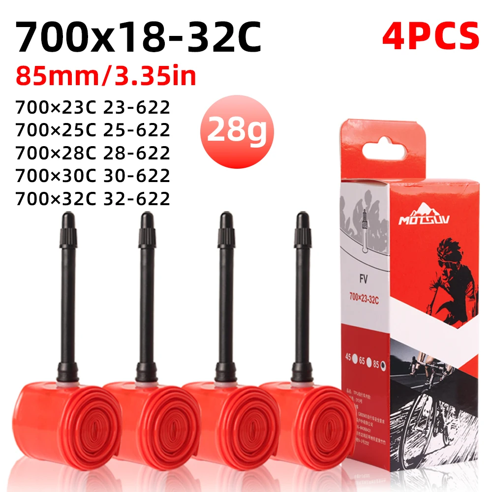 4 Stück Ultraleichte Fahrradschläuche 700c Rennrad TPU-Schläuche 45mm 65mm 85mm Französisches Ventil 23C 25C 28C 30C 32C Fahrradreifen