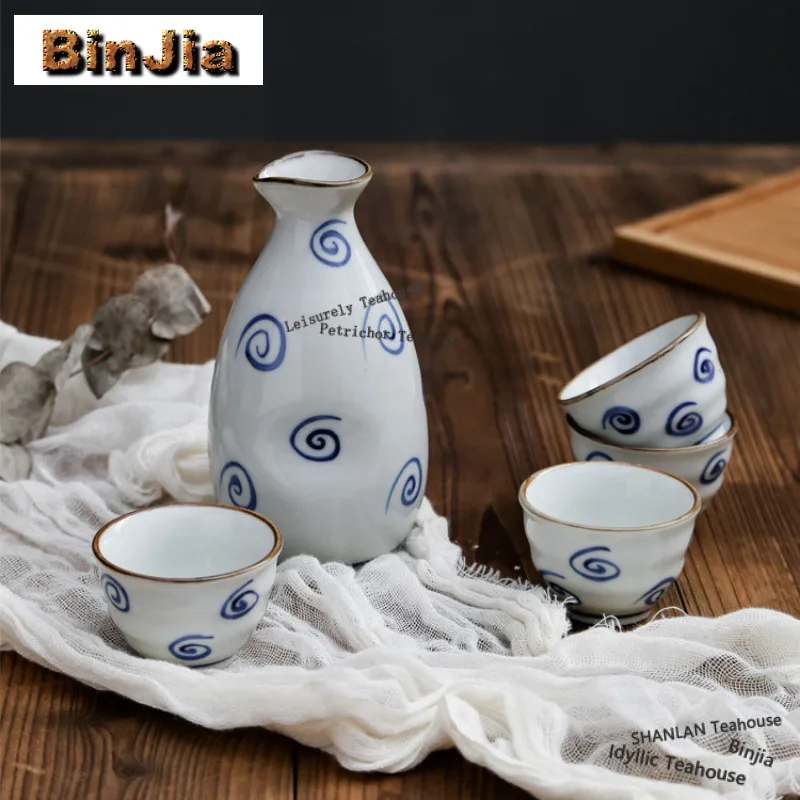 

Floral Wine Set Japanese Sake Set Ceramic Wine Pot 1 Pot 4 Cups White Spirit Cups And Wine Jugs Decorations Collection Gifts