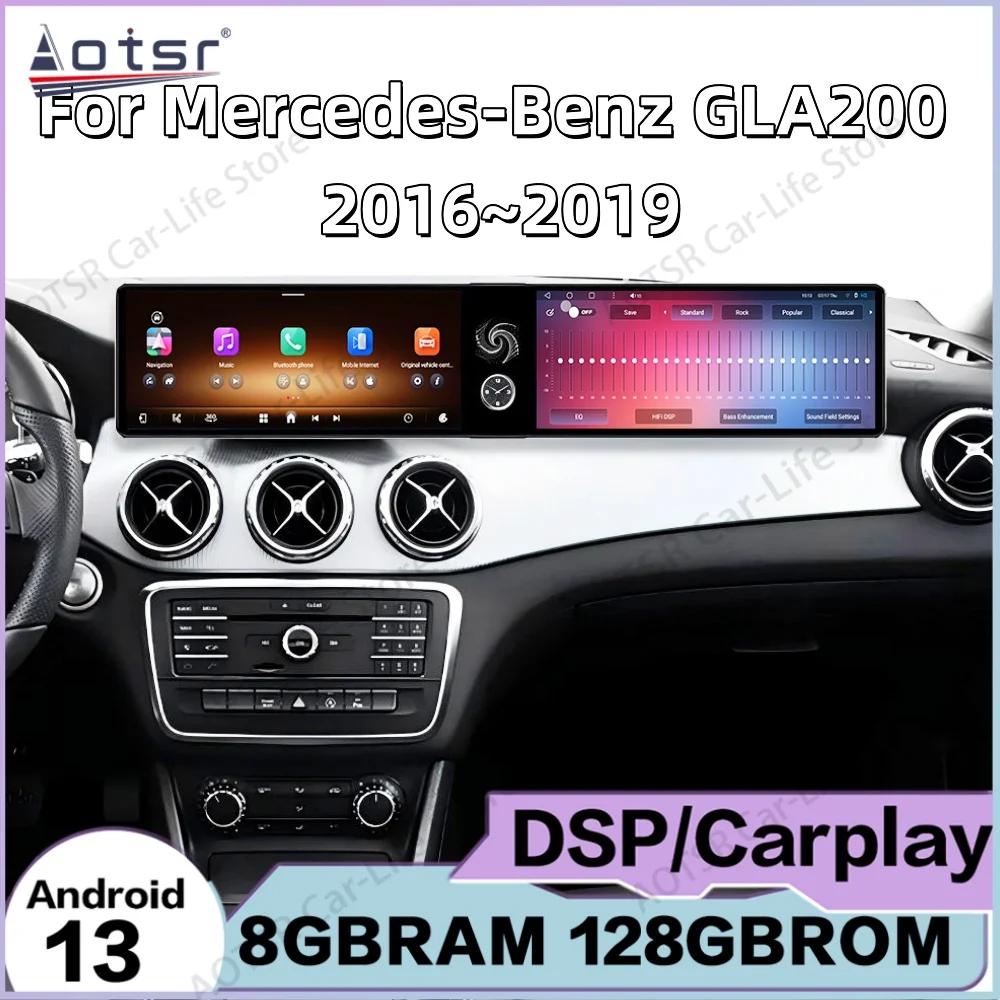 For Mercedes-Benz GLA200 2016~2019 Android 13 8-core Dual Screen Car Radio Screen Multimedia Player GPS Navigation IPS Head Unit