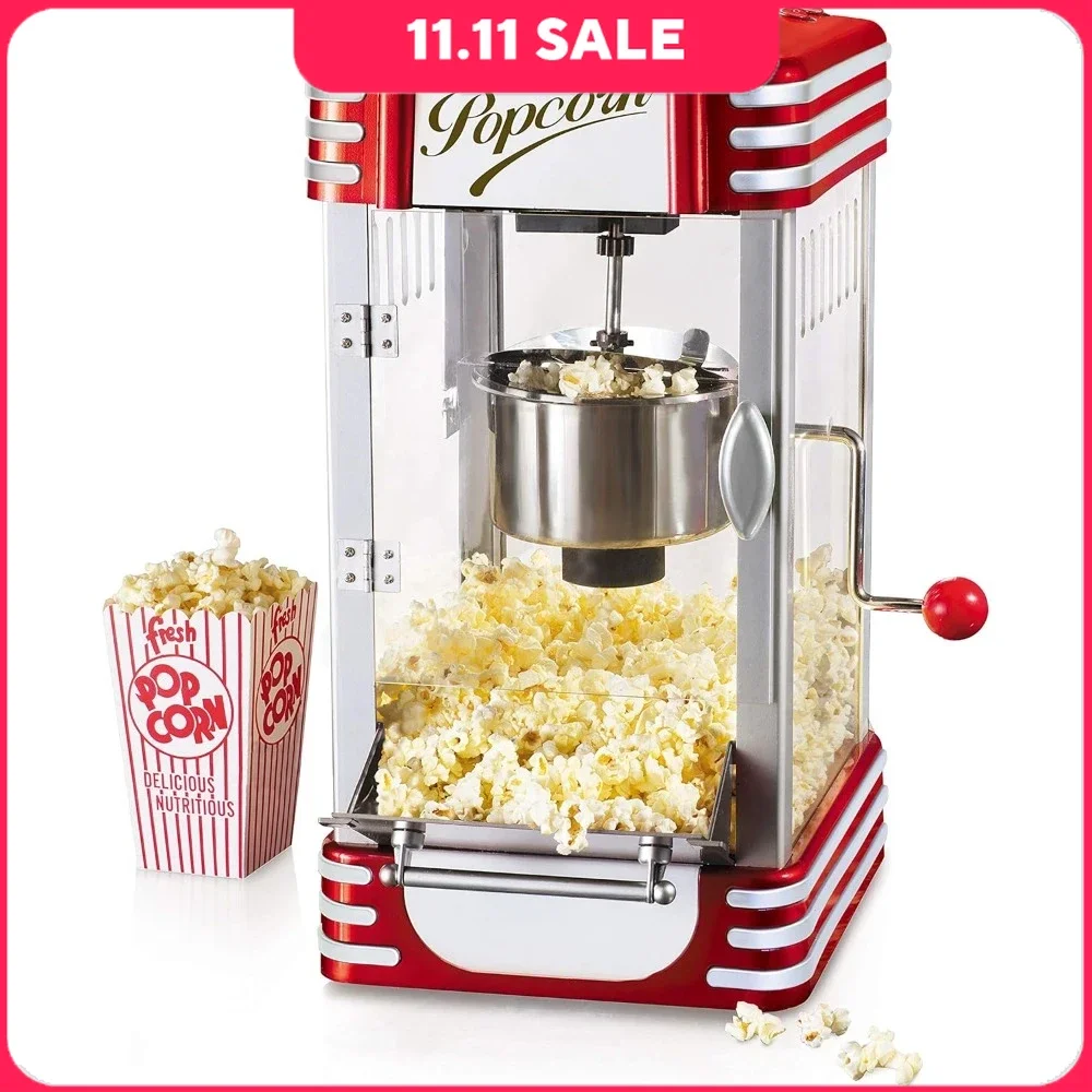 2.5-Ounce Manual Popcorn Machine, 360 Degree Clear-view Popping Chamber, Kettle Popcorn Make