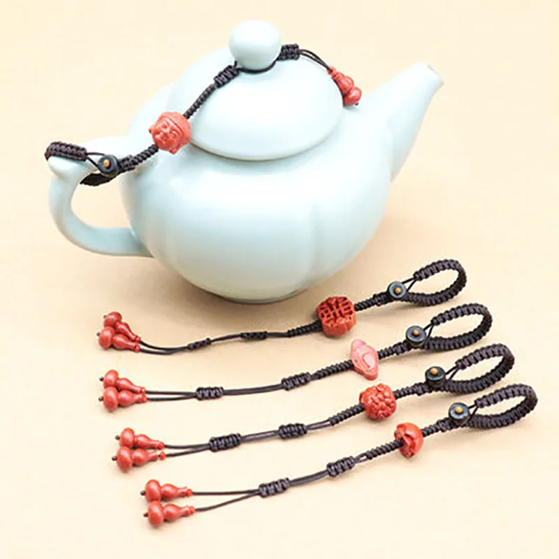 Hand-woven Teapot Lid Rope Kung Fu Tea Ceremony Ceramic Teapot Cover Rope with woodle beads Ceramic Cup Rope
