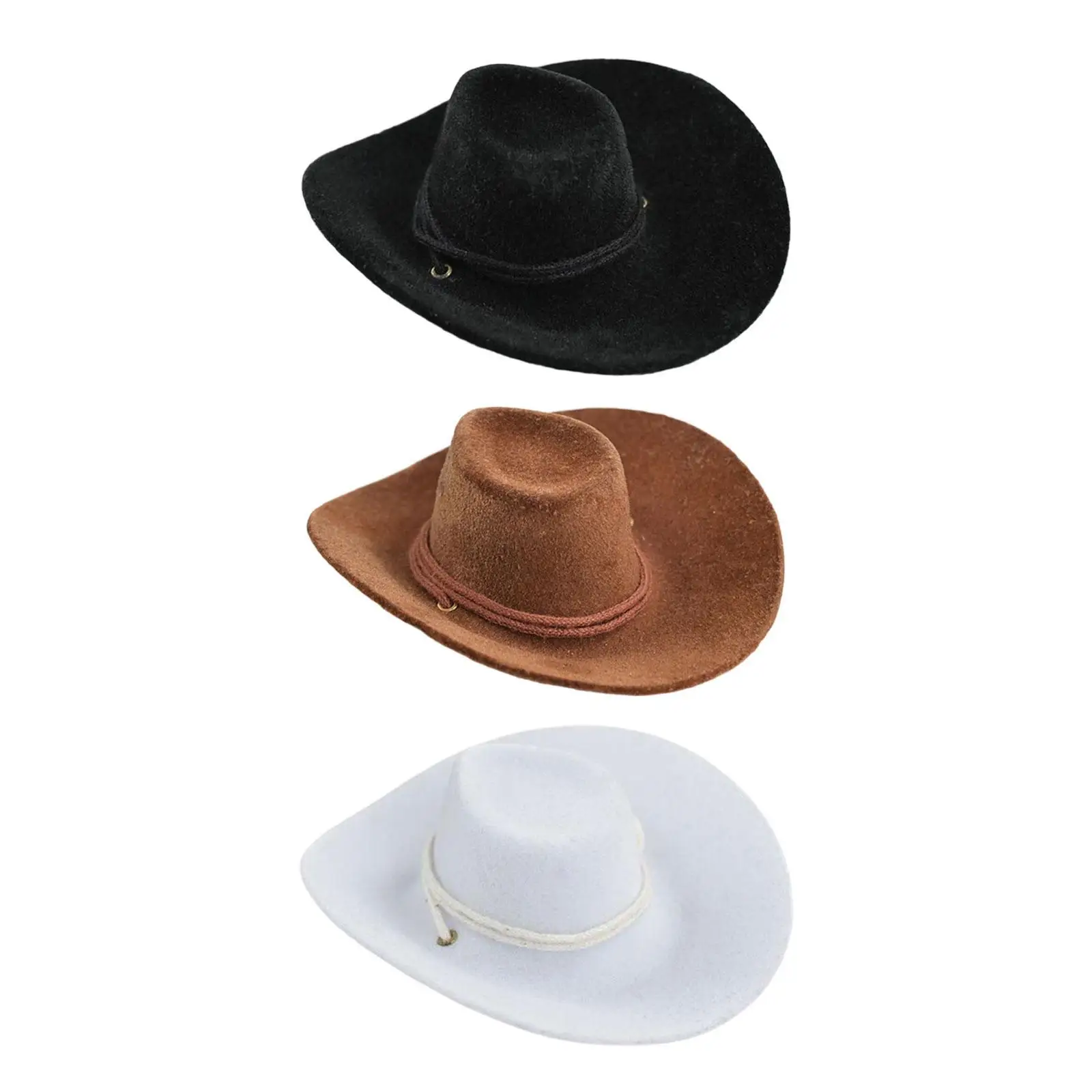 1:6 Cowboy Hat Decorative Hat Props Mini Western Hat Mini Flocked Cowboy Hat