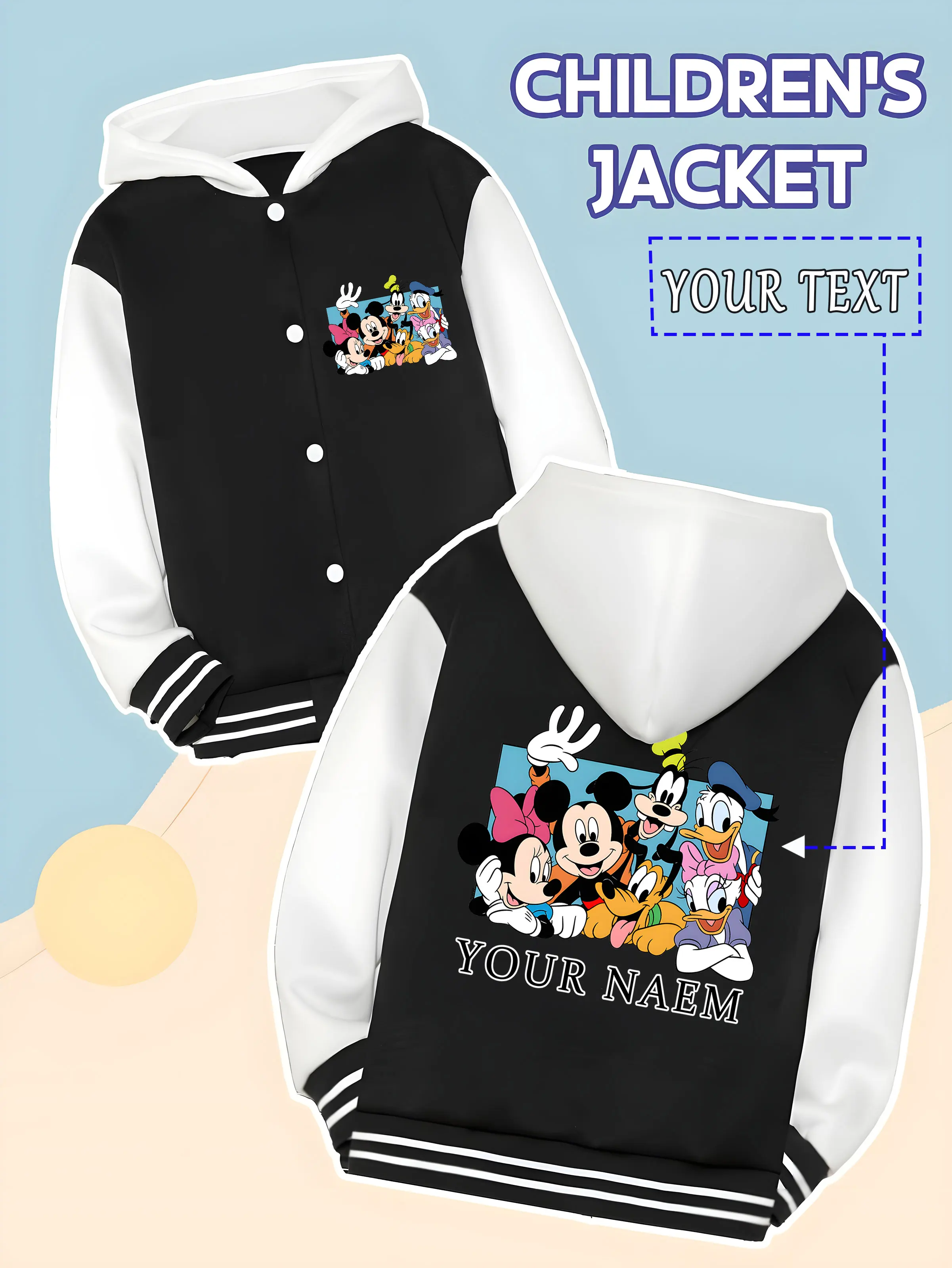 

MINISO Disney Classic Character Collection Kids Baseball Jacket - Mickey and other characters reunite, full of memories, perfect
