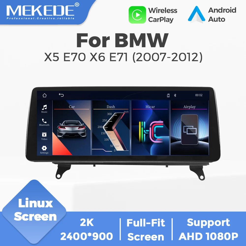 MEKEDE Plug-and-Play 12.3-Inch Car Radio Linux Screen Wireless Carplay 2400*900 Display For BMW X5 E70 X6 E70 CCC CIC System Android Auto Multimedia GPS Navigation BT Wifi All In One FM AM SWC