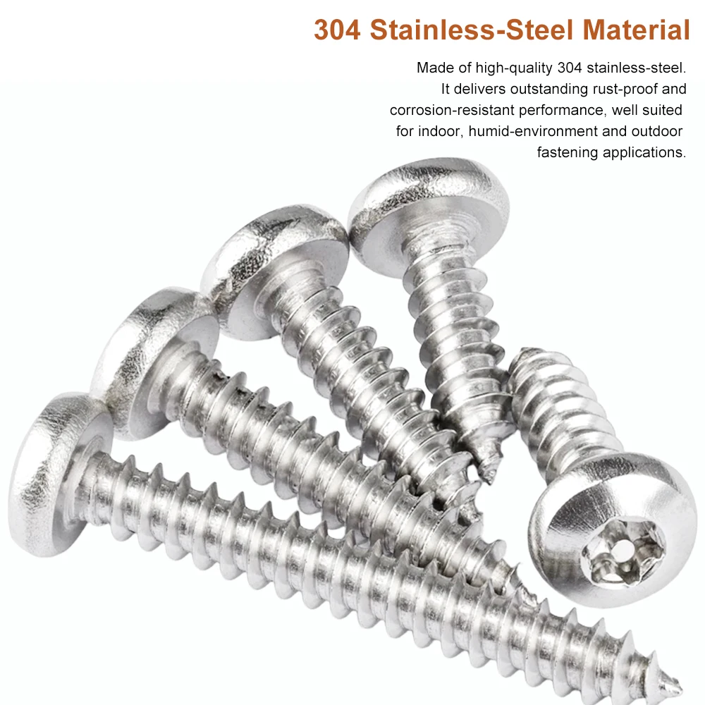 M2 M3 M4 M5 M6 Torx Pan Head Self-Tapping Screw with Pin Stainless Steel Six Lobe Round Head Wood Screws Anti-theft Tamper Proof