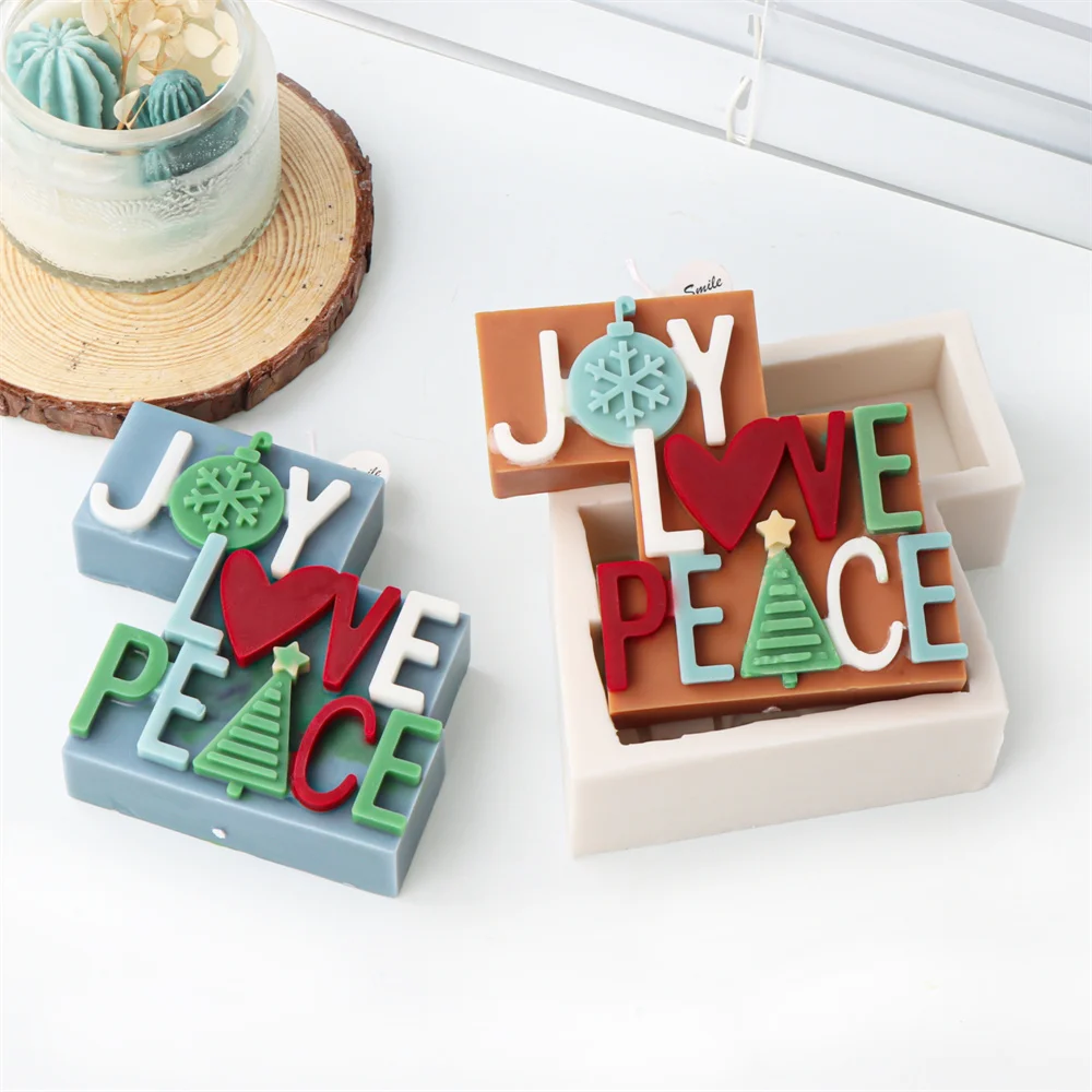 

English Peace Happiness Peace Candle Silicone Mold Merry Christmas Peace Happy Cake Chocolate Silicone Mold Resin Decor Mold