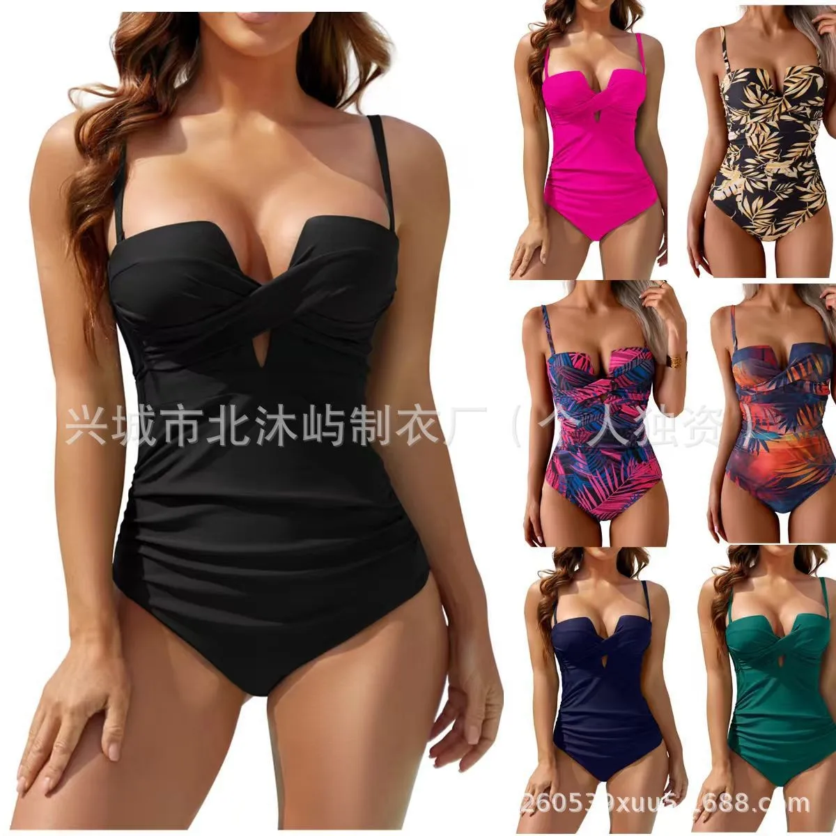Women Swimsuit Tummy Control Swimwear Ruched Front Plunge Neckline Swimsuit Black High Waist Bathing Suit Navy Blue 2026