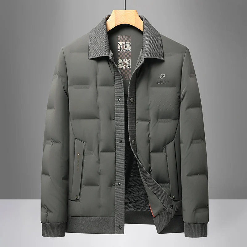 

Down Lapel Versatile Warm Men's Coat Dad Winter Wear Fashionable Short Down Cotton-padded Jacket for Middle-aged Men Simple Coat