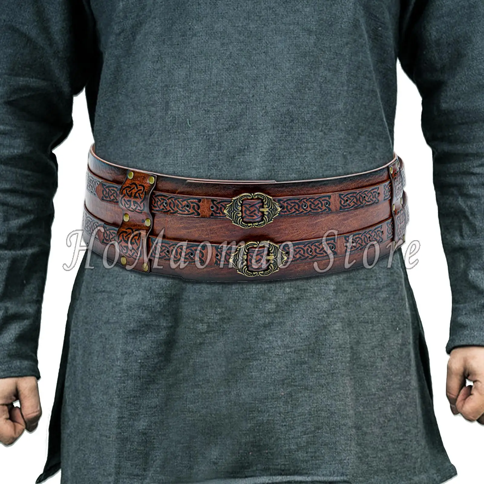 Viking Belt Knight Belt Cosplay Parties Retro Style Cosplay Prop PU Leather Armor Belt Game Party Rivet Medieval Belt Dark Brown