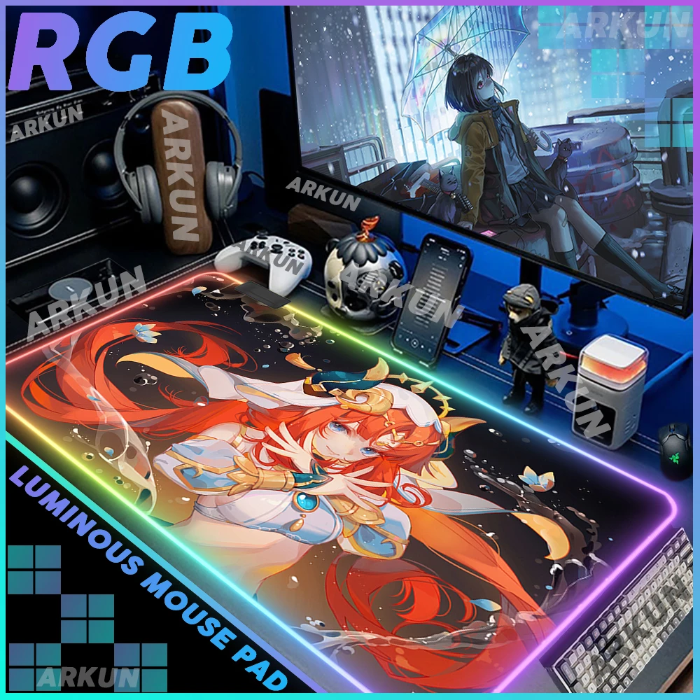 

RGB Large Kawaii Hot Girl NiLou Fashion Cool Genshin Impact Gaming Mouse Pad Big LED XXL 100x500 Computer Backlight Keyboard Mat