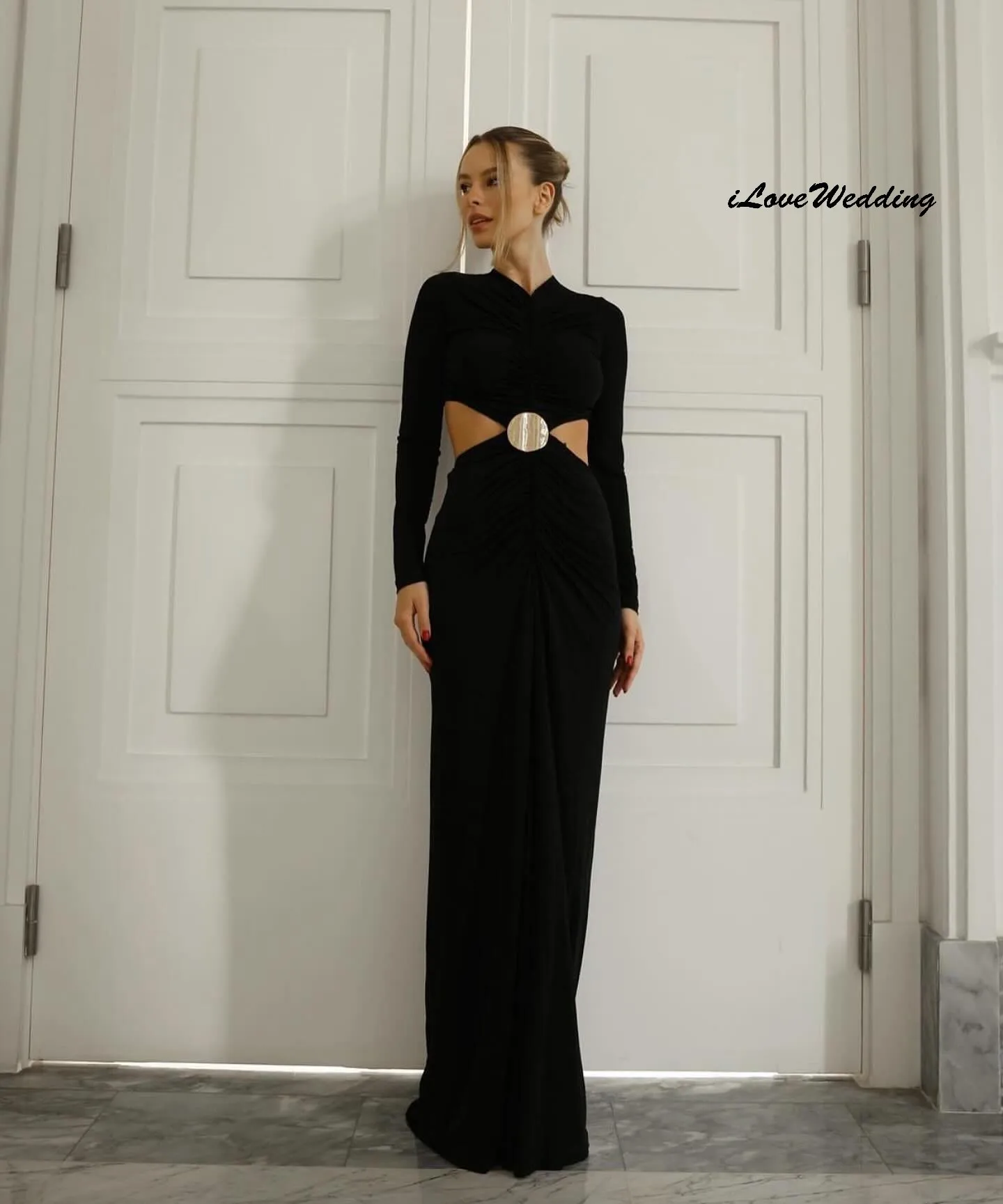 High Neck Black Prom Dresses 2025 Cut-Out Long Sleeve Evening Dresses Wedding Party Dress For Women Gueset Floor Length