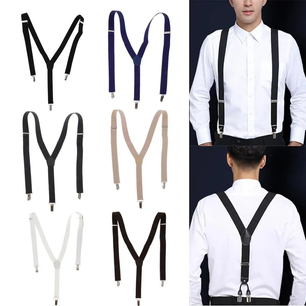 

Men Trouser Elastic Adjustable Suspender Y Shape with Metal Clips