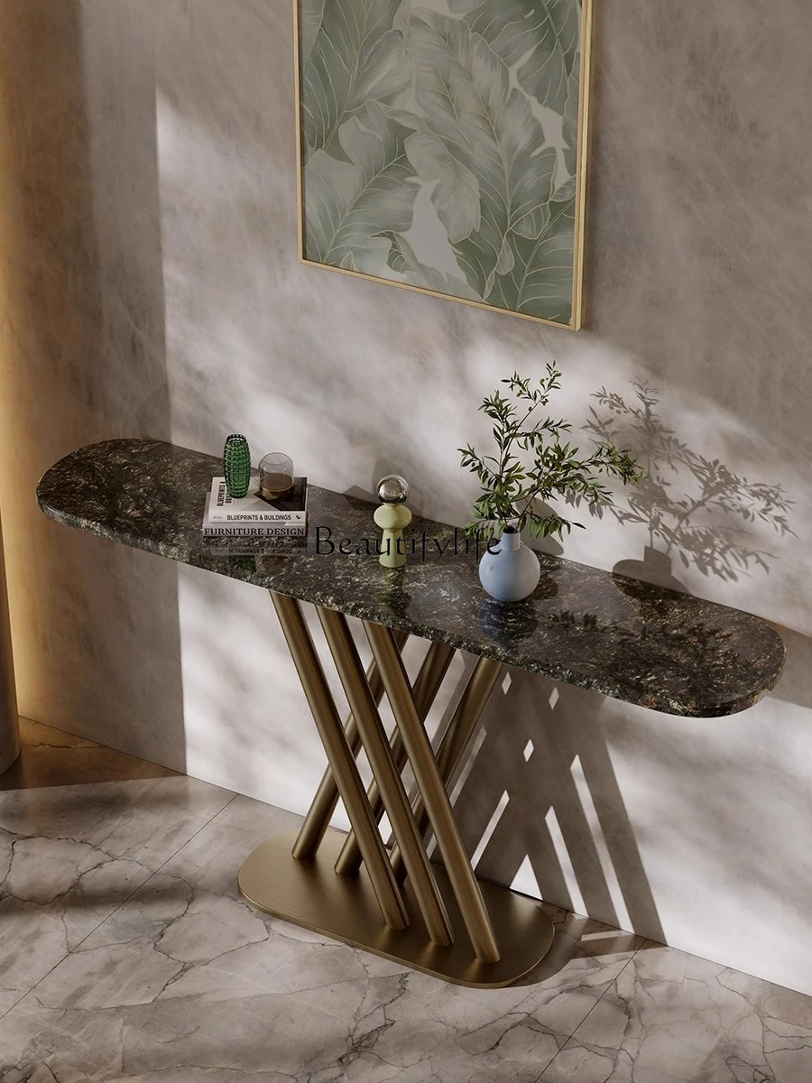 02Modern simple light luxury entrance table platinum diamond natural marble end view table