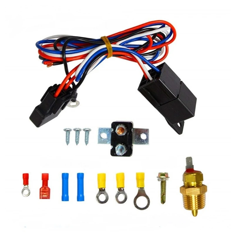 12V Car Radiator Electric Fan Thermostat Control Relays Wire Harness Adjustable