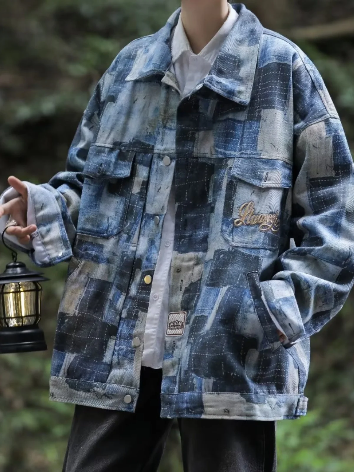 

American Splice Design Loose Men's Denim Jaet Autumn Casual Cool Brand irt Outerwear Youth Faion Four Seasons Universal