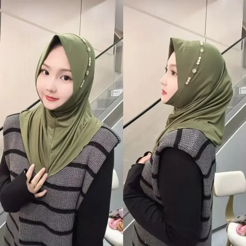 

2024 New Trendy Fashion Plain Easy Cheap Women Instant Hijabs