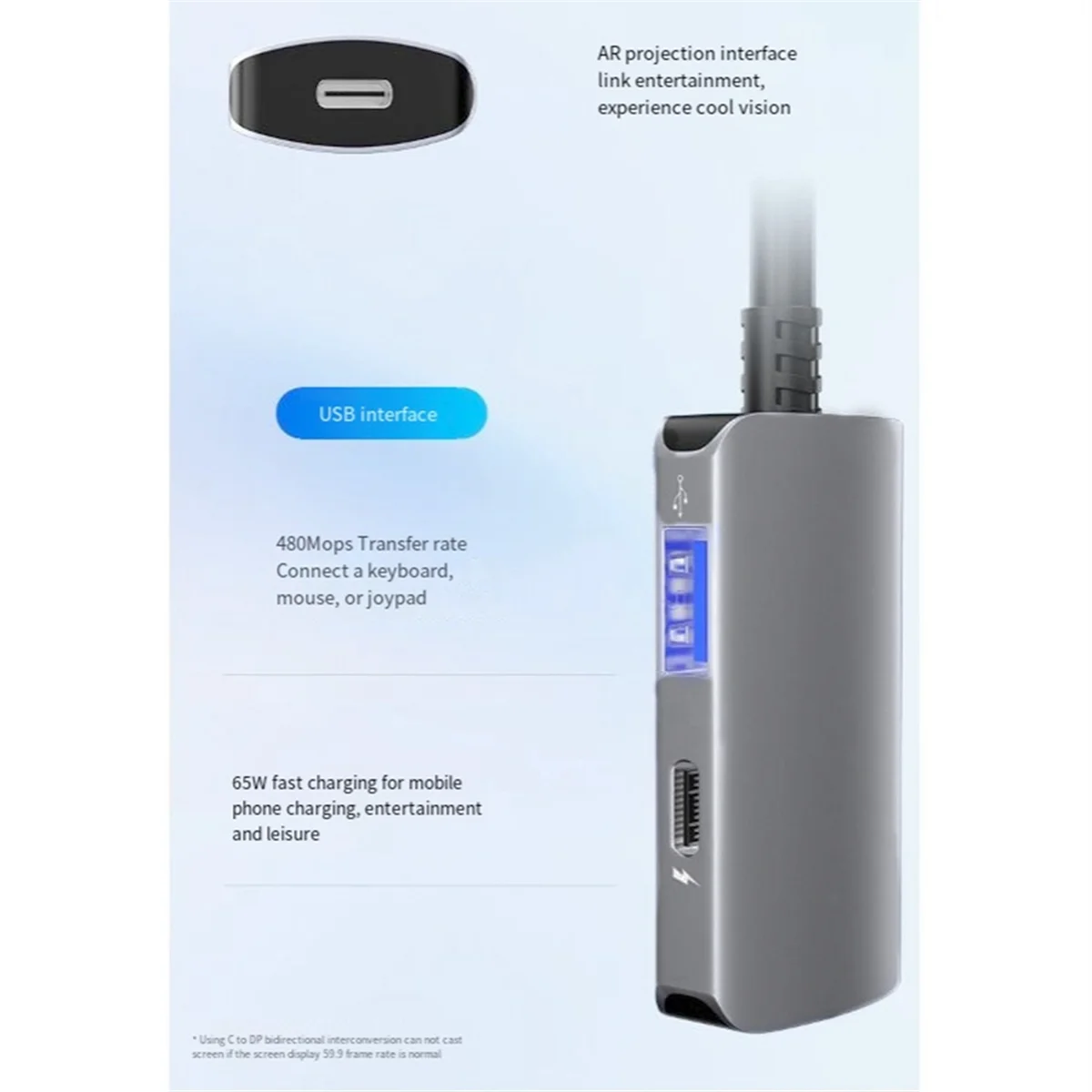 USB-C to Type C Converter for XREAL Nreal,Switch,StemDeck,Thunderbird Air Plus,Huawei Vision AR Glass Power Conversion_A02I