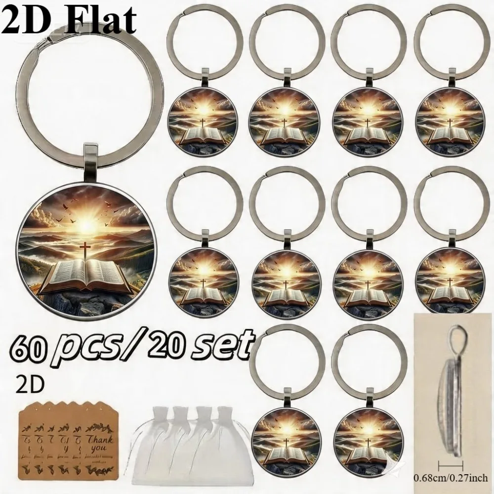 12/20/40 Sets Llavero 2D Vintage de Cruz de Zinc con Cierre de Seguridad, Tarjeta y Bolsa de Malla - Regalo para Hombres, Día de la Madre/Recuerdos de Boda para Invitados