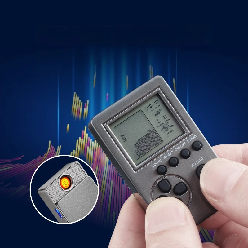 2 in 1 Tungsten Cigarette Lighter & Games Console with 26+ Classic Games, USB Rechargeable Electric Lighters Smoking Accessories