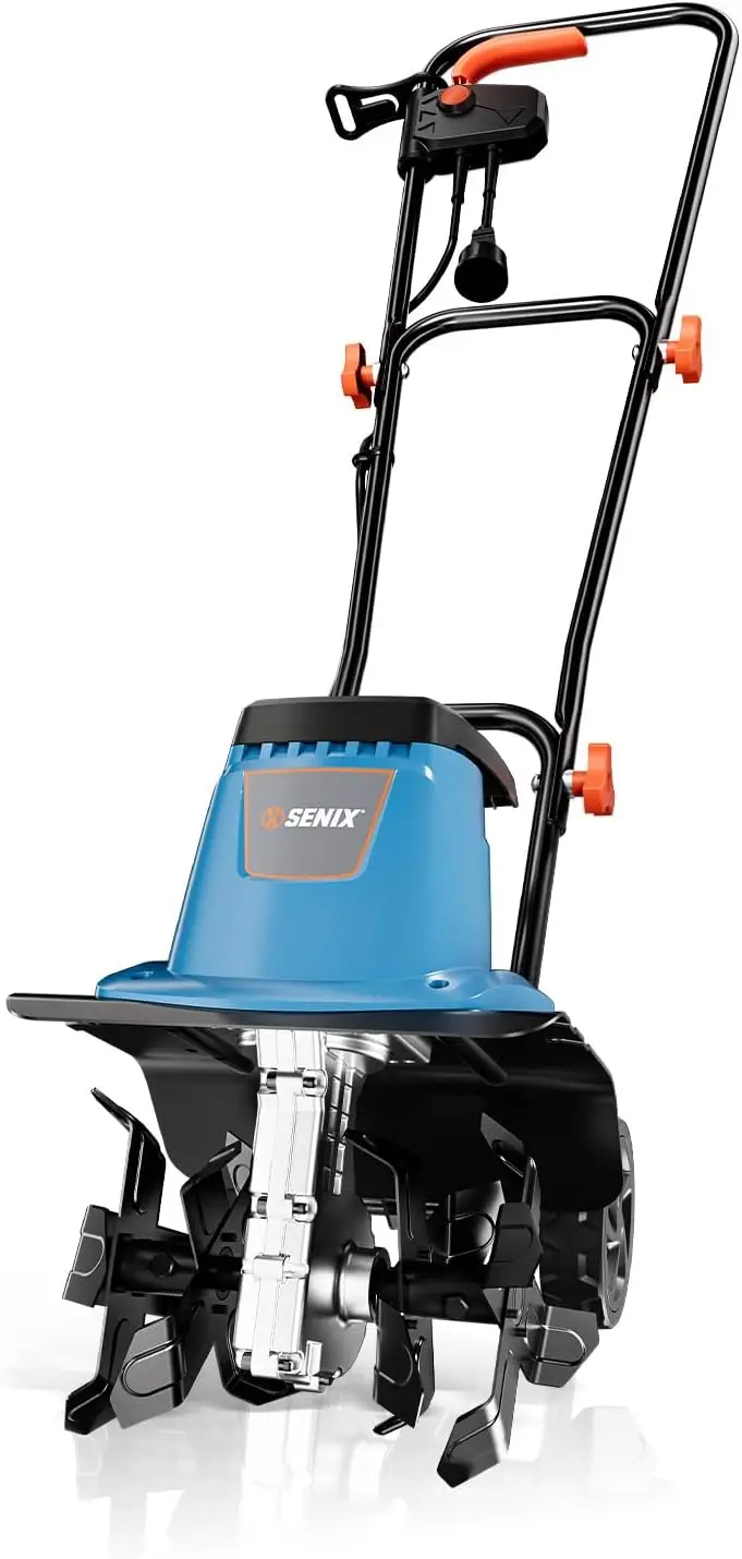 Heavy-Duty Corded Electric Garden Tiller & Cultivator, 8 Amp, Steel Tines, 12-Inch and 8-Inch Tilling Widths, 3-Position Wheel Adjustment, Lawn Yard & Grass Gardening Machine Equipment