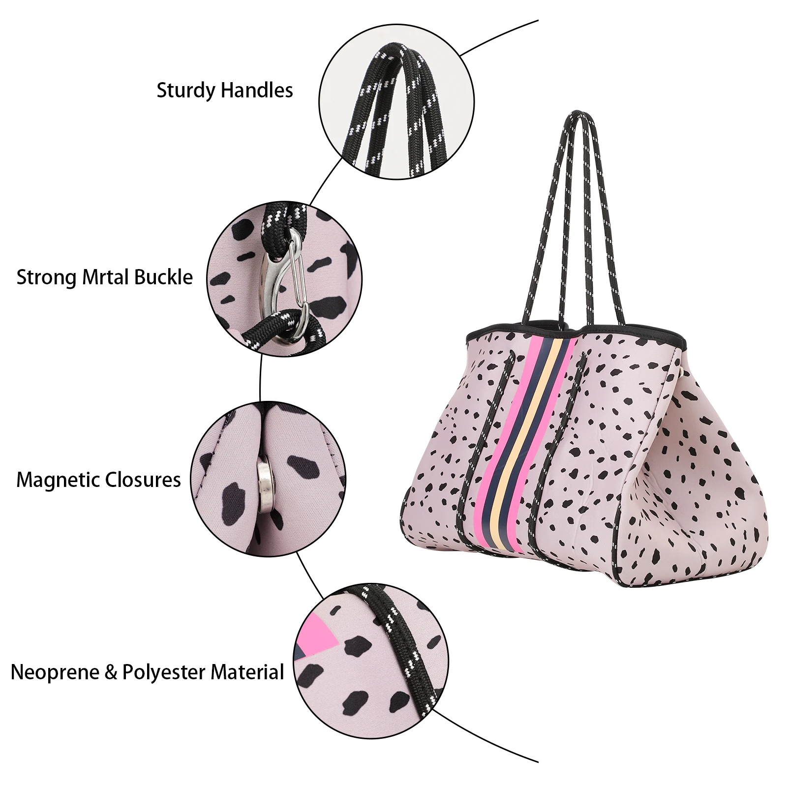 Women Beach Bag Large Neoprene Tote Bag Set Portable Zipper Makeup Bag Fashion Ladies Travel Pouch Summer Leopard Cosmetic Bag