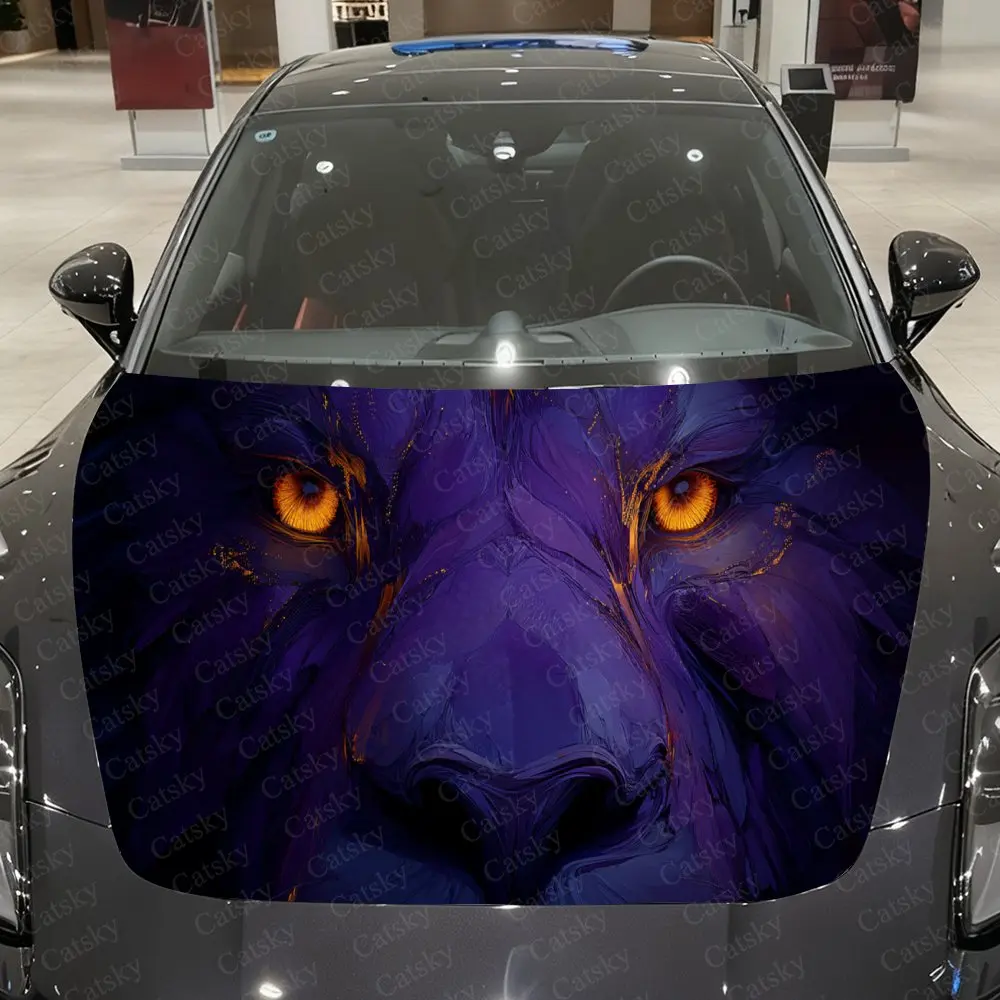 

Purple Tone Flame Eye Lion Car Hood Sticker,Waterproof Self-Adhesive Vinyl Graphics Decals,Decorative Auto Accessories Stickers