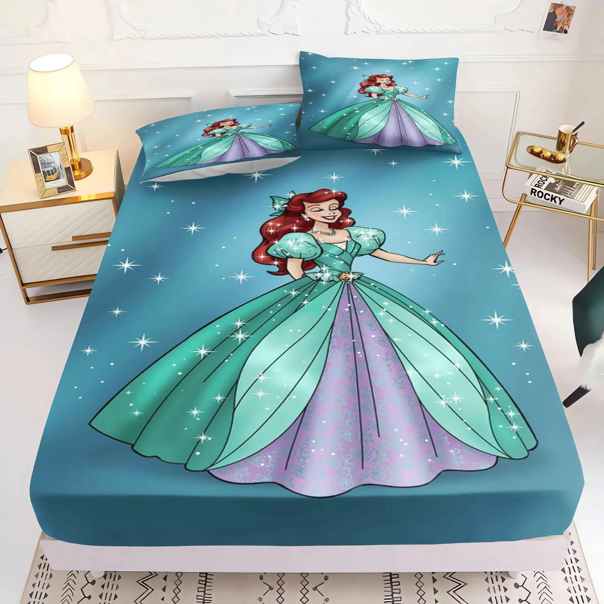 Snow White Bedding Fitted Sheet(with pillowcase),Disney Bell Princess Cover King Size Bed Cover,Queen Comforter Sets