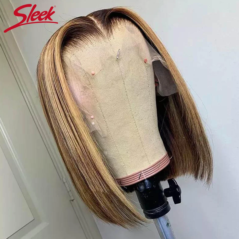 Highlight p4/27 Brazilian Remy Hair Short Bob Ombre Human Hair Wigs Blond Wig Straight Bob Wig 13X6X1 Lace Front Wigs For Women