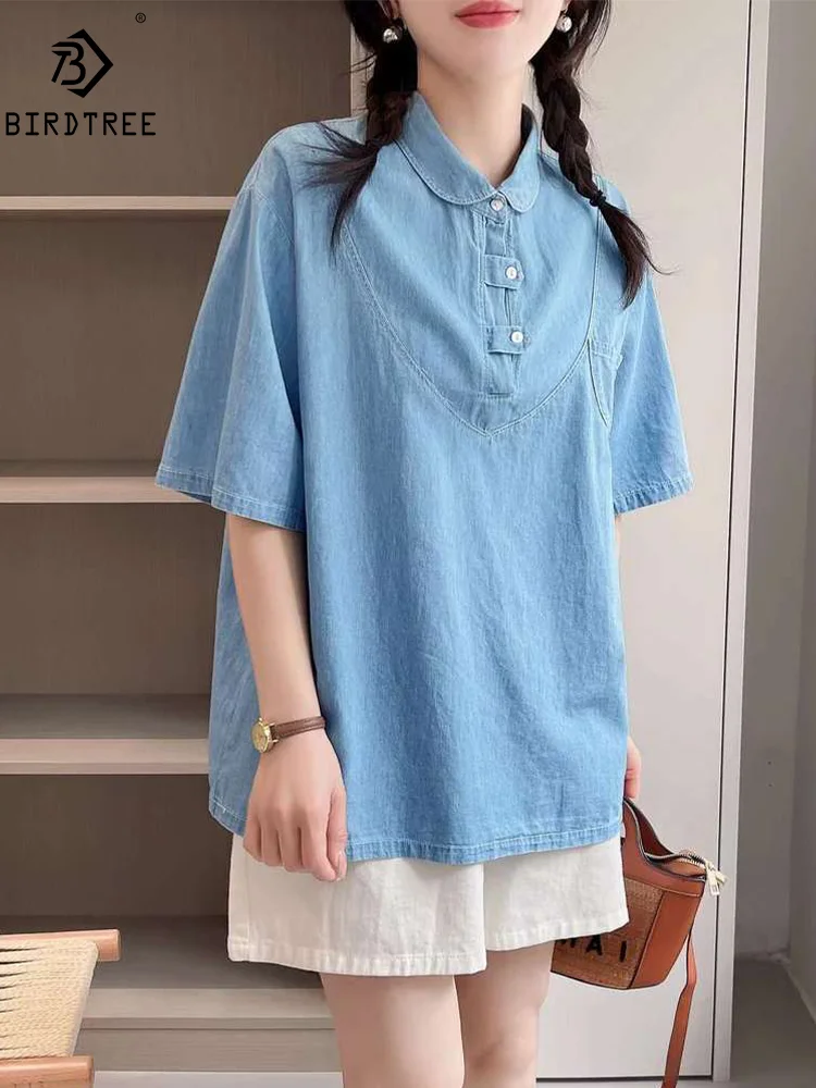 New Spring Cotton Loose Shirt Women Turn-down Collar Embroidery Top Girl Short Sleeve Casual Blouses 2024 Summer T44651QM