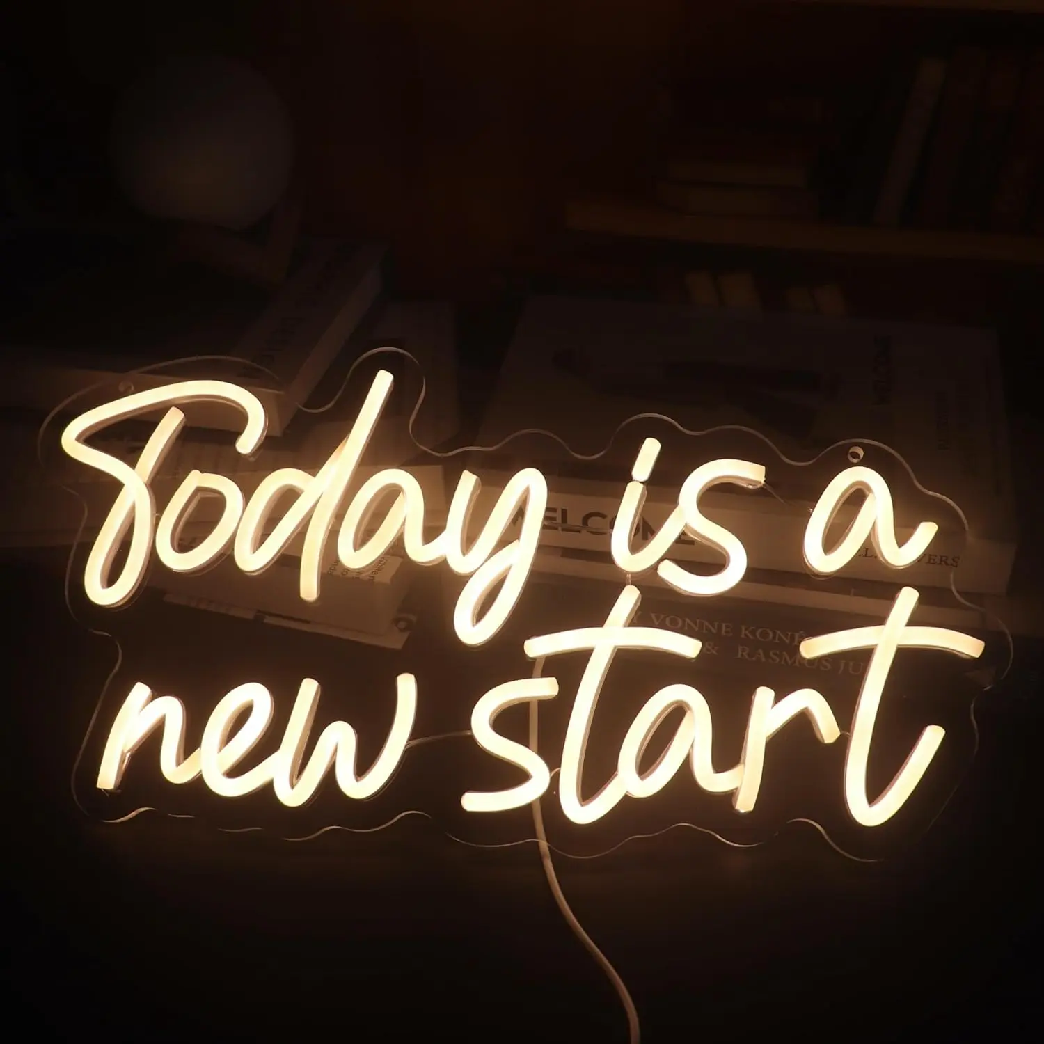

"Today Is a New Start" Neon Sign USB Dimmable Positive Quotes Decorative Neon Light for Office Home Room Wall Decor Gift