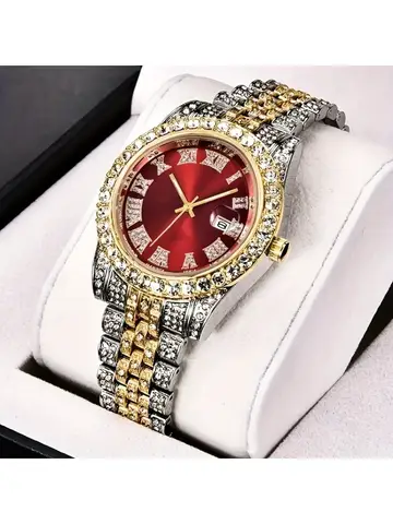 Mens Hip Hop Watch VintagInspired Retro Quartz Timepiece with Oversized Rhinestone Dial and Durable Stainless Steel Band for Men
