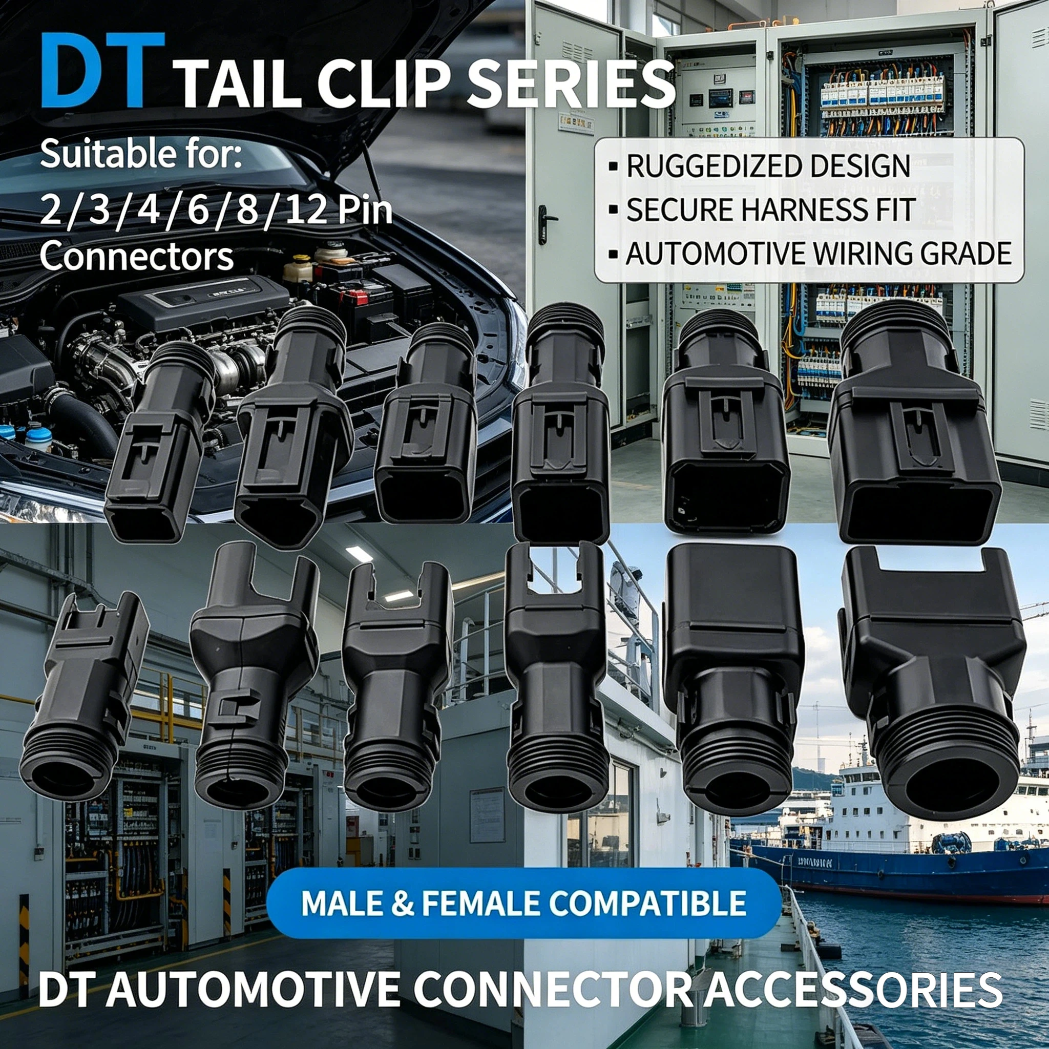 DT Connector Tail Clip 2-12Pin Male Female Fixed Protective Sheath Corrugated Pipe Harness Clip 1011-227-0205 Automotive Wiring