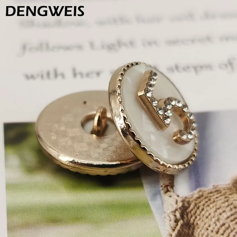 16-23mm Number 5 Gold Buttons Women Garments Coats Sewing Accessories Metal Buttons For Clothing Diamond Embellishment Material