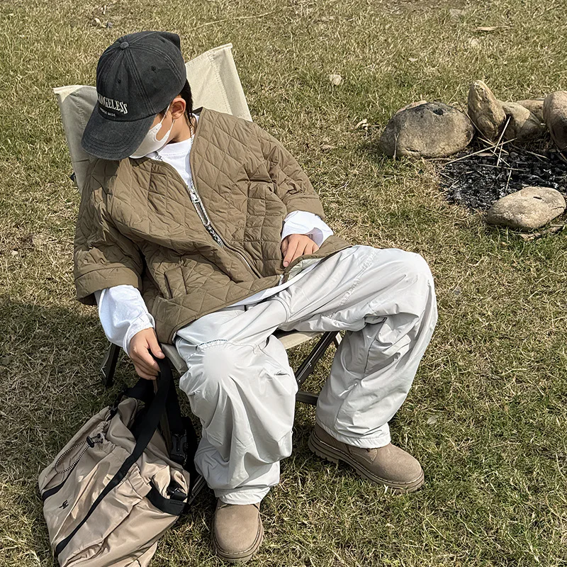 

Baoduo Children's Clothing Boys' Quilted Vest Children's Jacket Winter Thickened Diamond Pattern Top Zipper Shirt