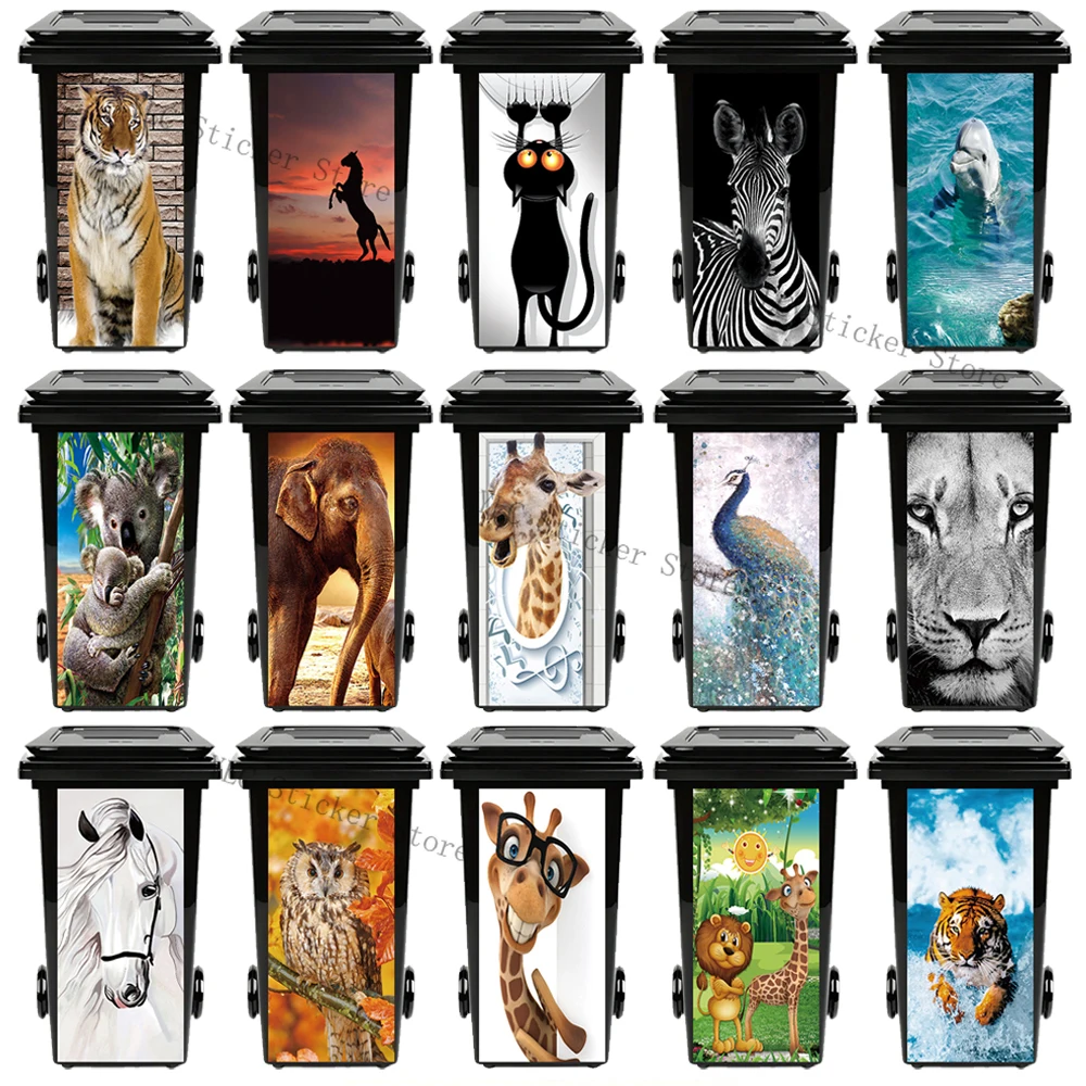 3D Animal Art Outdoor Trash Can Sticker PVC Waterproof Removable Diy Mural Decoration Trash Can Lid Decal Home Decor Sticker