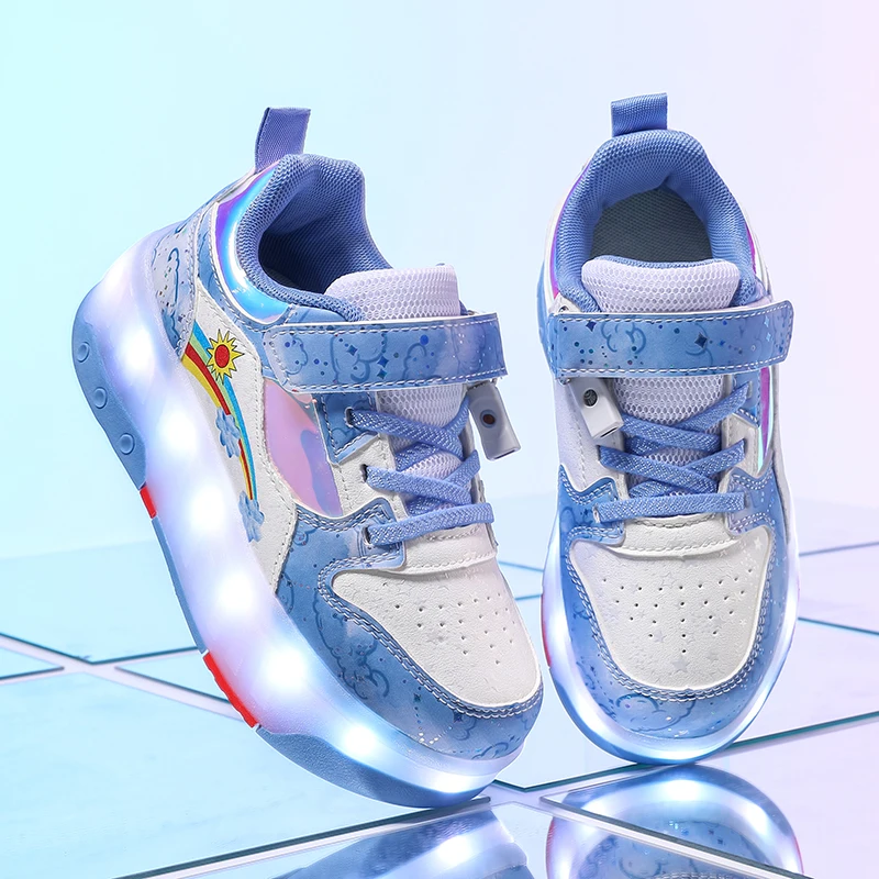 

Новые светящиеся каблуки для девочек: 4-колесные съемные дышащие роликовые коньки для детей старшего возраста с вращающейся пряжкой