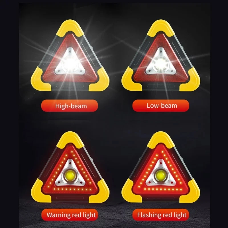 Car LED Reflective Triangle Work Light Road Safety Emergency Sign Breakdown Alarm Lamp Light Portable Flashing Car Accessories