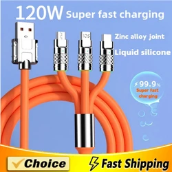 6A 120W 3in1 2in1 USB Fast Charger Cable For iPhone 14 Micro USB Type-C 8-Pin Charging Cable For Huawei Samsung Xiaomi Wire Cord